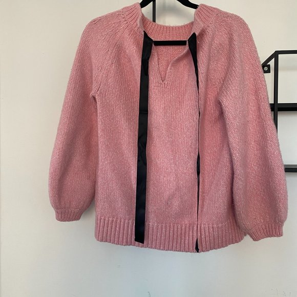 Loft Balloon Sleeve Pink Tie Sweater Size M - Picture 9 of 9